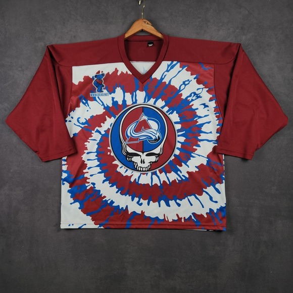 Grateful Dead Colorado Avalanche Jersey Mens 2XL Tie Dye Maroon Hockey Kobe 19